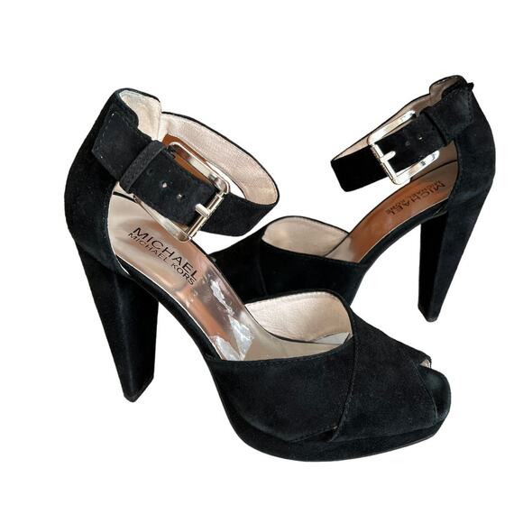 Michael Kors sky high Suede platform Heels Ankle strap detail Black 6.5 - Picture 2 of 9